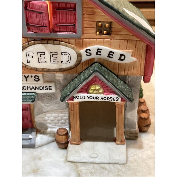 1993 Lemax Dickensvale Village Harleys Feed General Store Lighted Building - Picture 4 of 14